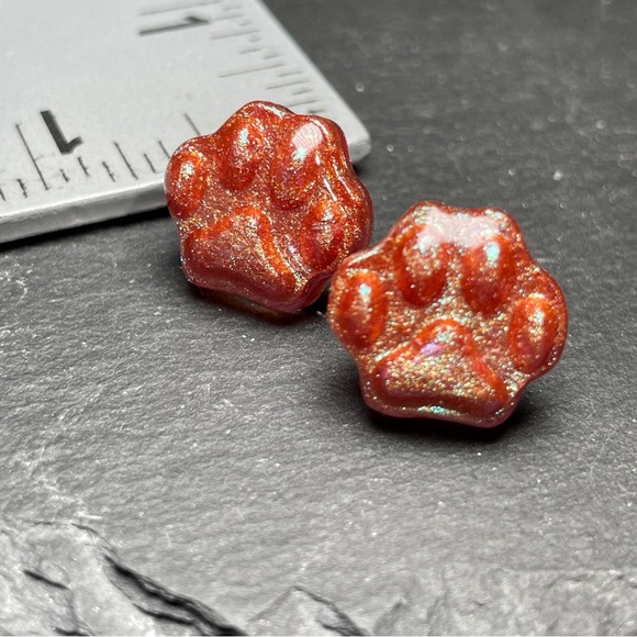Glitter Resin Hand Poured Resin Paw Stud Earrings - Picture 8 of 10